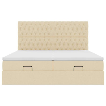 Struttura Letto Pouf con Materassi Crema 200x200 cm in Tessuto