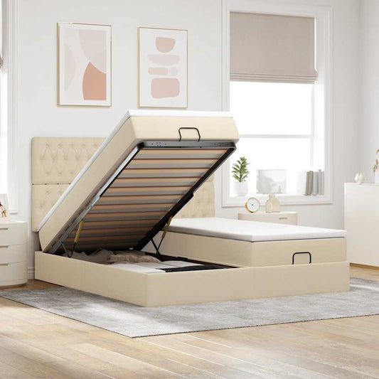 Struttura Letto Pouf con Materassi Crema 200x200 cm in Tessuto | homemem39