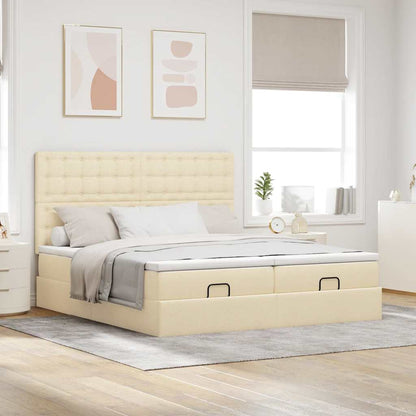 Struttura Letto Pouf con Materassi Crema 180x200 cm in Tessuto | homemem39