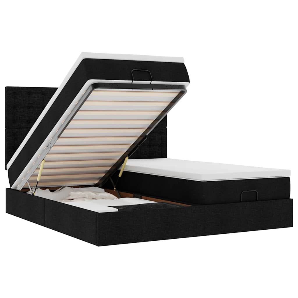 Struttura Letto Pouf con Materassi Nero 200x200 cm in Tessuto