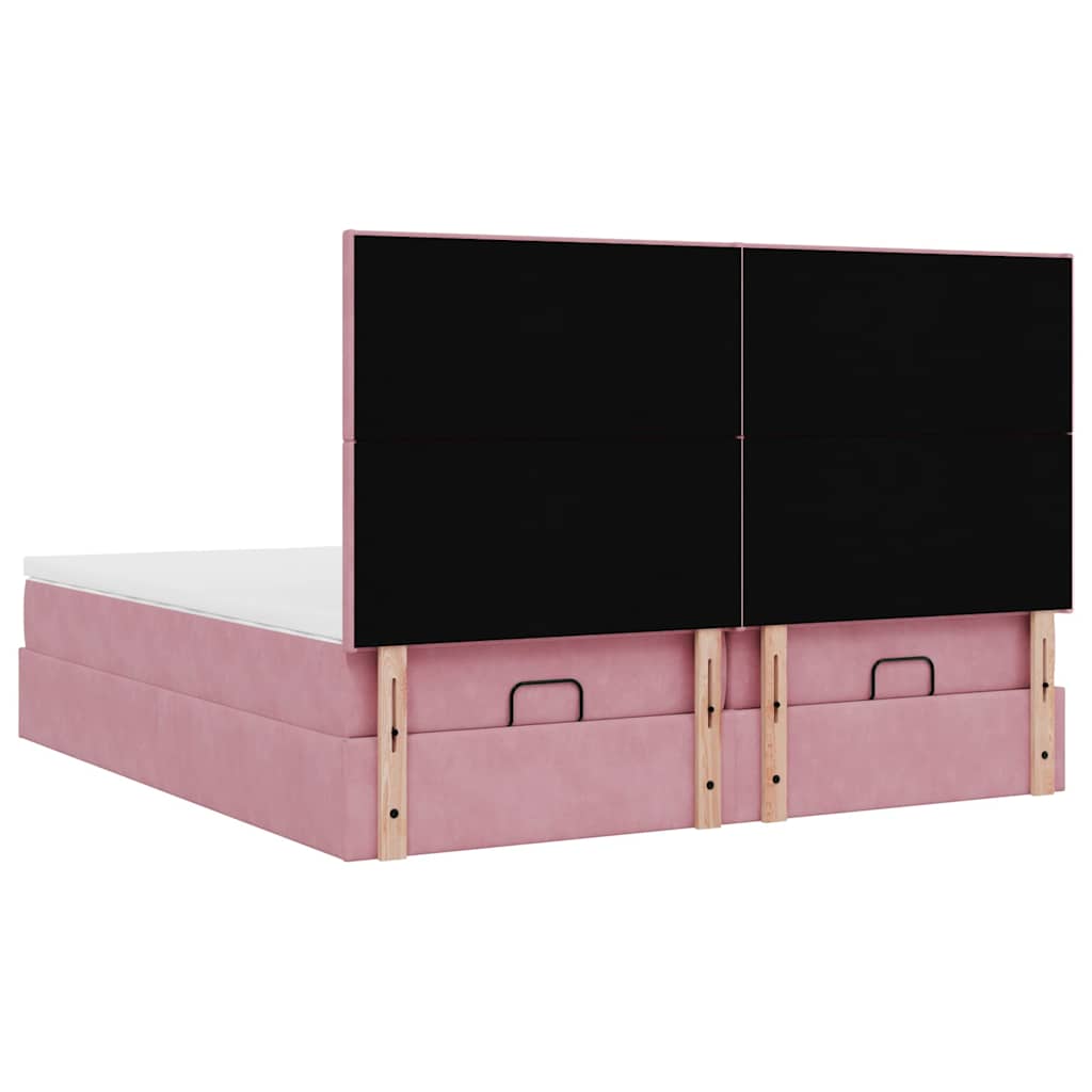 Struttura Letto Pouf con Materassi Rosa 160x200 cm Velluto | homemem39