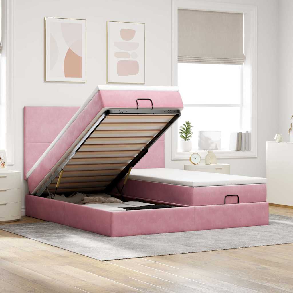 Struttura Letto Pouf con Materassi Rosa 180x200 cm Velluto | homemem39