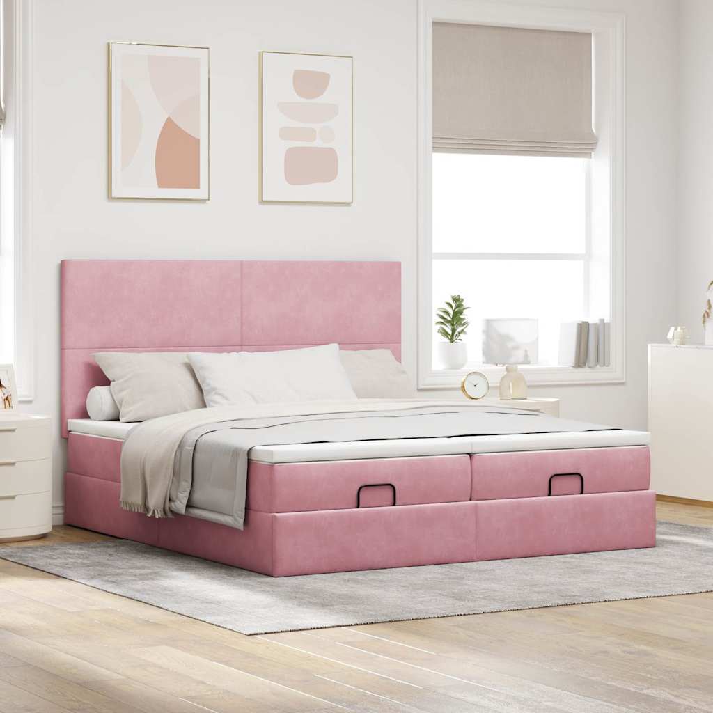 Struttura Letto Pouf con Materassi Rosa 200x200 cm Velluto - homemem39