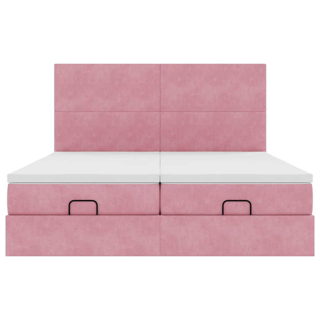 Struttura Letto Pouf con Materassi Rosa 200x200 cm Velluto - homemem39