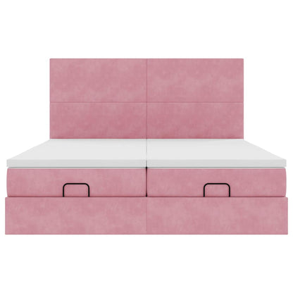 Struttura Letto Pouf con Materassi Rosa 200x200 cm Velluto - homemem39