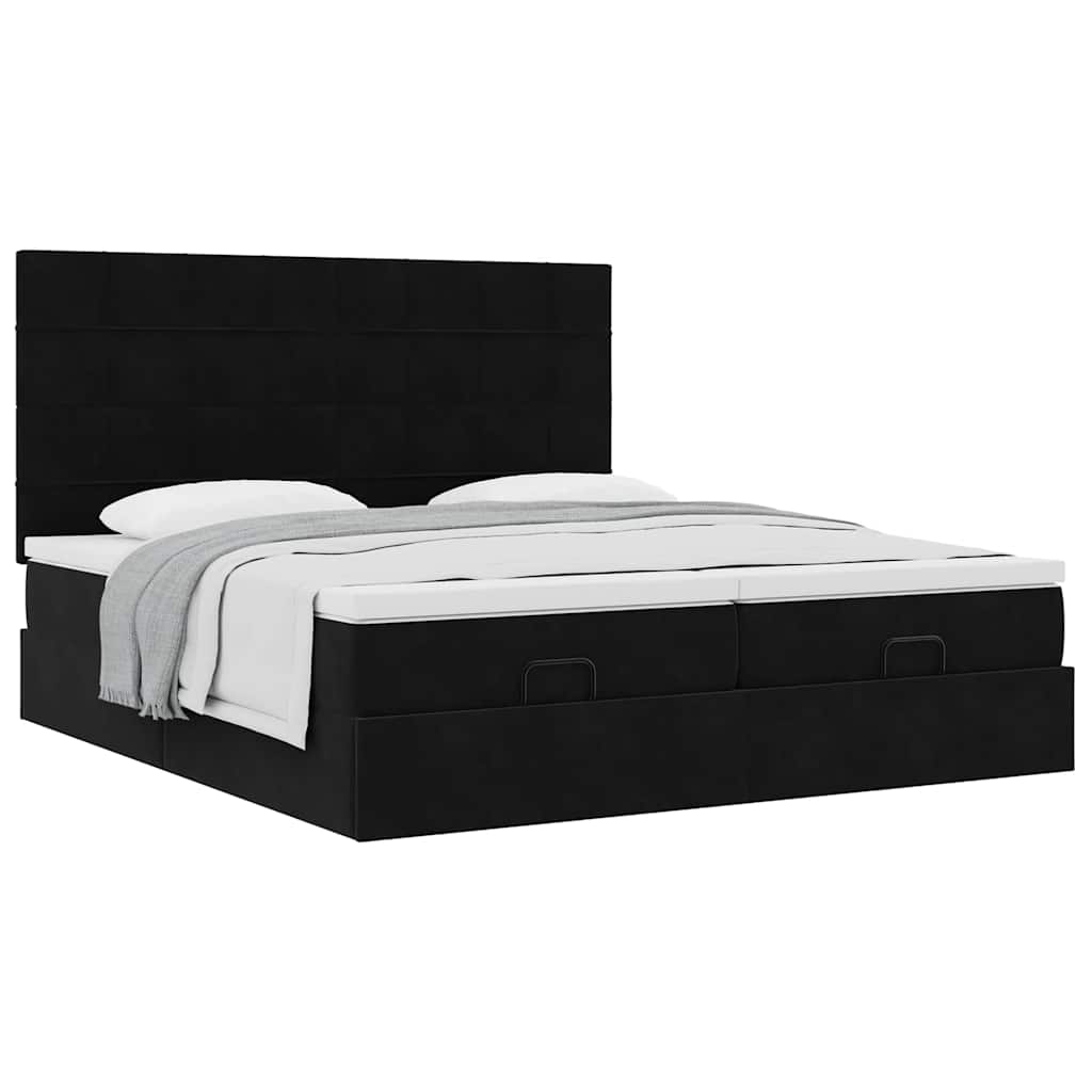 Struttura Letto Pouf con Materassi Nero 160x200 cm in Velluto | homemem39