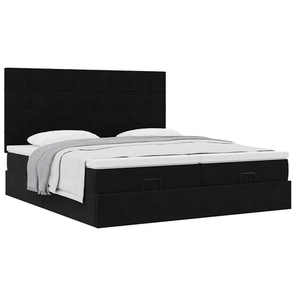 Struttura Letto Pouf con Materassi Nero 160x200 cm in Velluto | homemem39