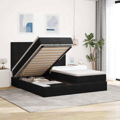 Struttura Letto Pouf con Materassi Nero 160x200 cm in Velluto | homemem39