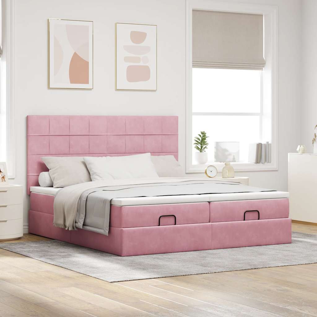 Struttura Letto Pouf con Materassi Rosa 160x200 cm Velluto | homemem39