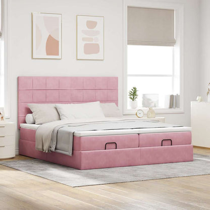 Struttura Letto Pouf con Materassi Rosa 160x200 cm Velluto | homemem39