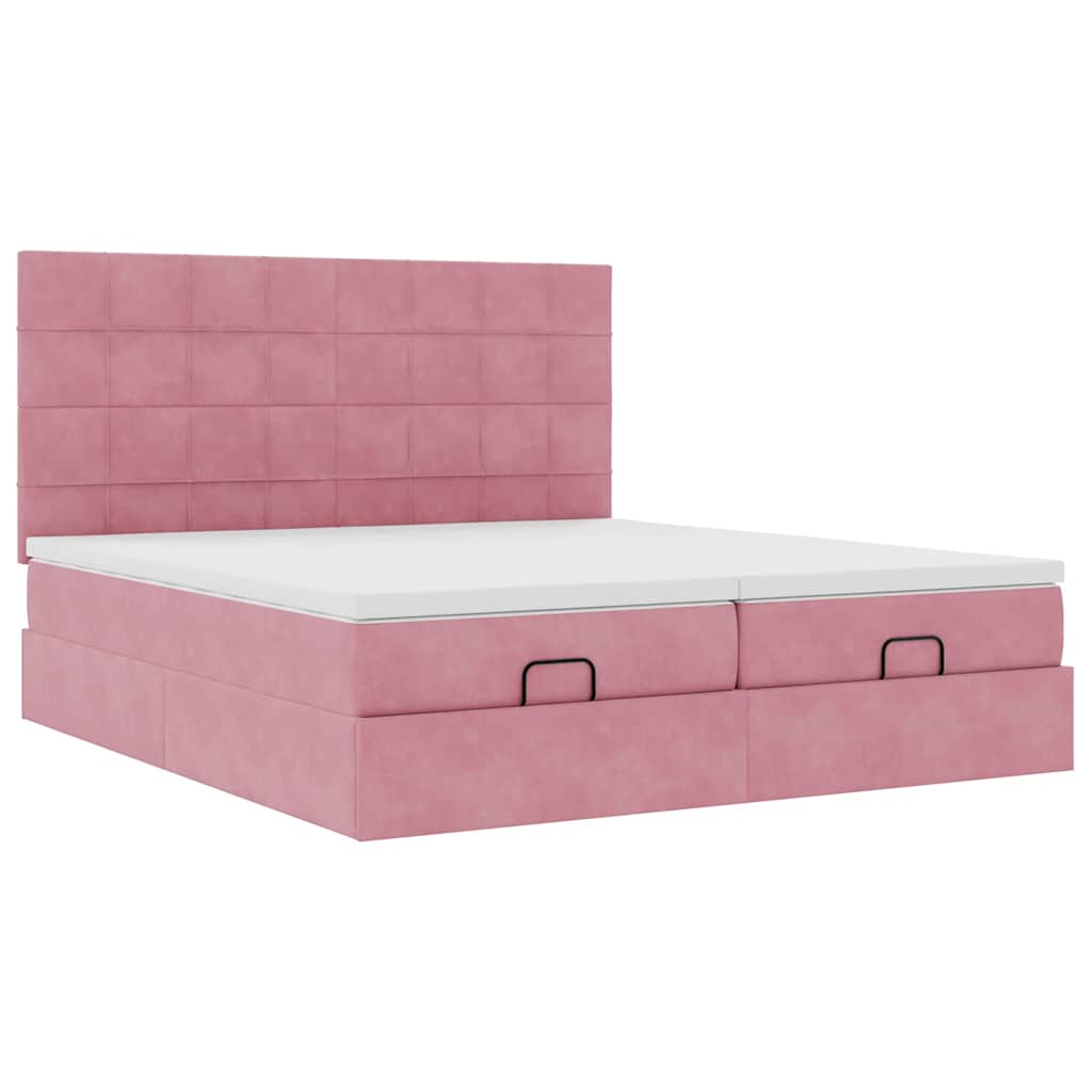 Struttura Letto Pouf con Materassi Rosa 160x200 cm Velluto | homemem39