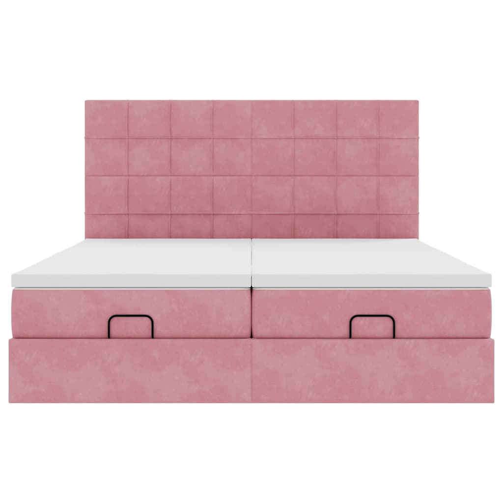 Struttura Letto Pouf con Materassi Rosa 160x200 cm Velluto | homemem39
