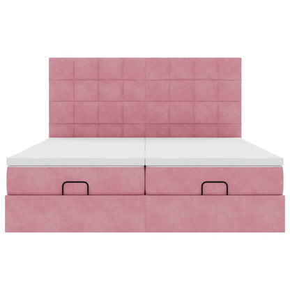 Struttura Letto Pouf con Materassi Rosa 160x200 cm Velluto | homemem39