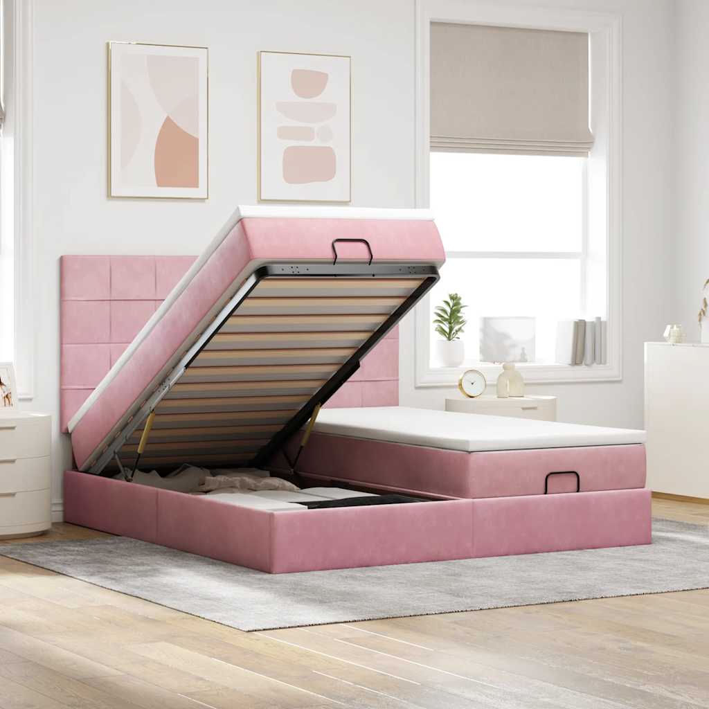 Struttura Letto Pouf con Materassi Rosa 160x200 cm Velluto | homemem39