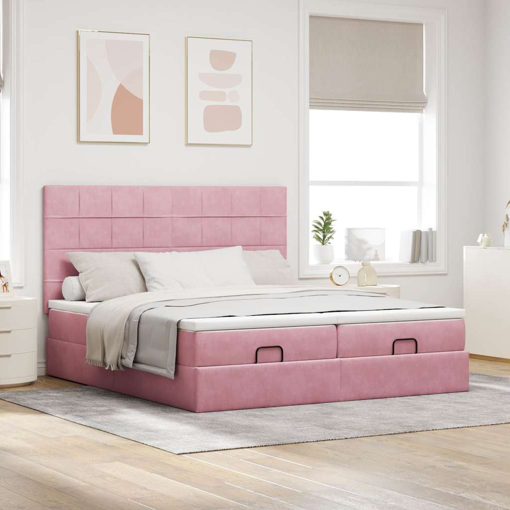 Struttura Letto Pouf con Materassi Rosa 180x200 cm Velluto | homemem39