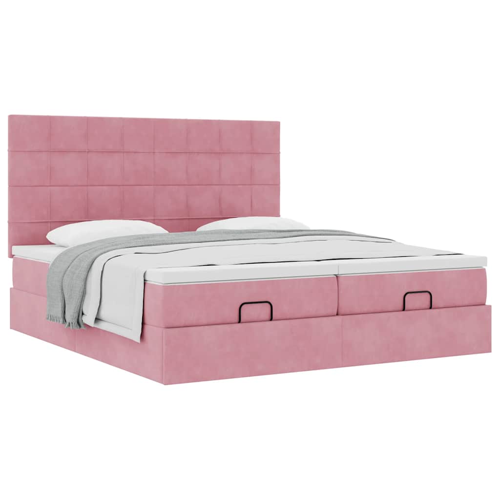 Struttura Letto Pouf con Materassi Rosa 200x200 cm Velluto - homemem39