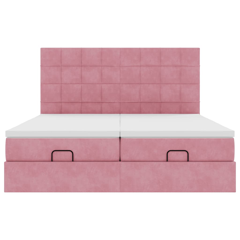 Struttura Letto Pouf con Materassi Rosa 200x200 cm Velluto - homemem39
