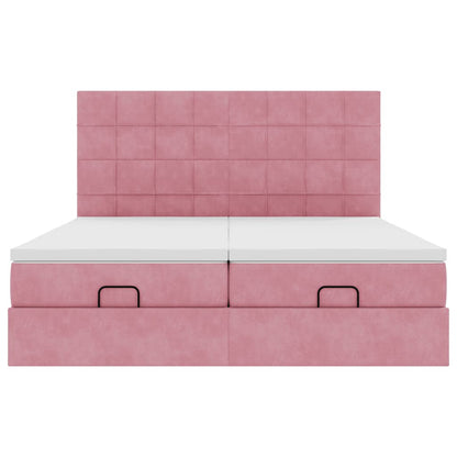 Struttura Letto Pouf con Materassi Rosa 200x200 cm Velluto - homemem39