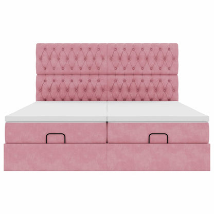 Struttura Letto Pouf con Materassi Rosa 160x200 cm Velluto