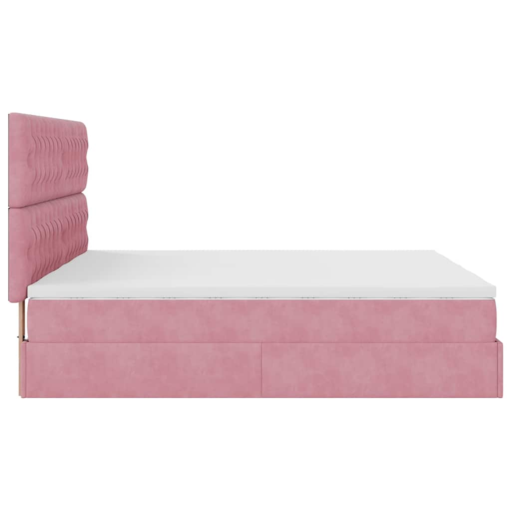 Struttura Letto Pouf con Materassi Rosa 160x200 cm Velluto