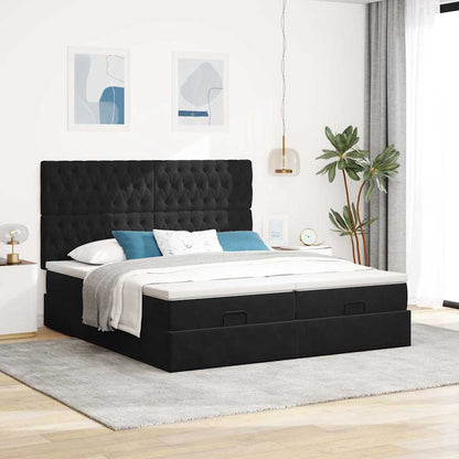 Struttura Letto Pouf con Materassi Nero 180x200 cm in Velluto | homemem39