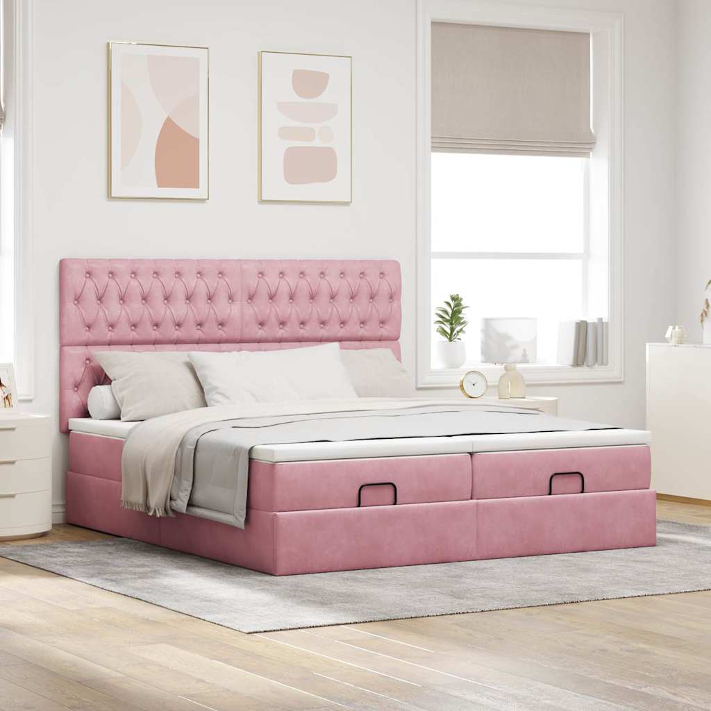 Struttura Letto Pouf con Materassi Rosa 180x200 cm Velluto | homemem39