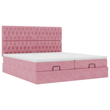 Struttura Letto Pouf con Materassi Rosa 200x200 cm Velluto - homemem39