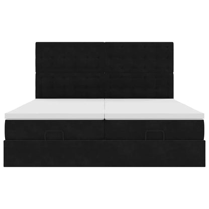 Struttura Letto Pouf con Materassi Nero 160x200 cm in Velluto