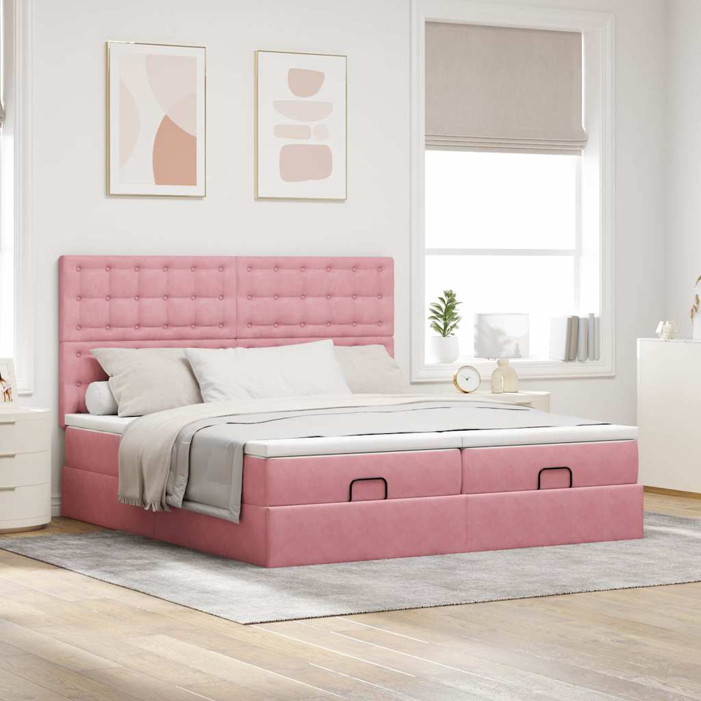 Struttura Letto Pouf con Materassi Rosa 160x200 cm Velluto | homemem39