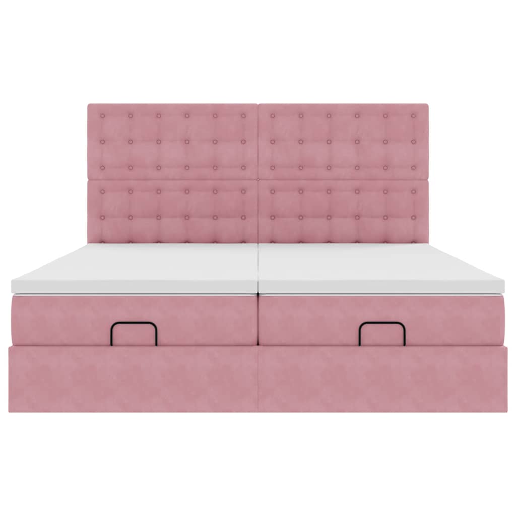 Struttura Letto Pouf con Materassi Rosa 160x200 cm Velluto | homemem39