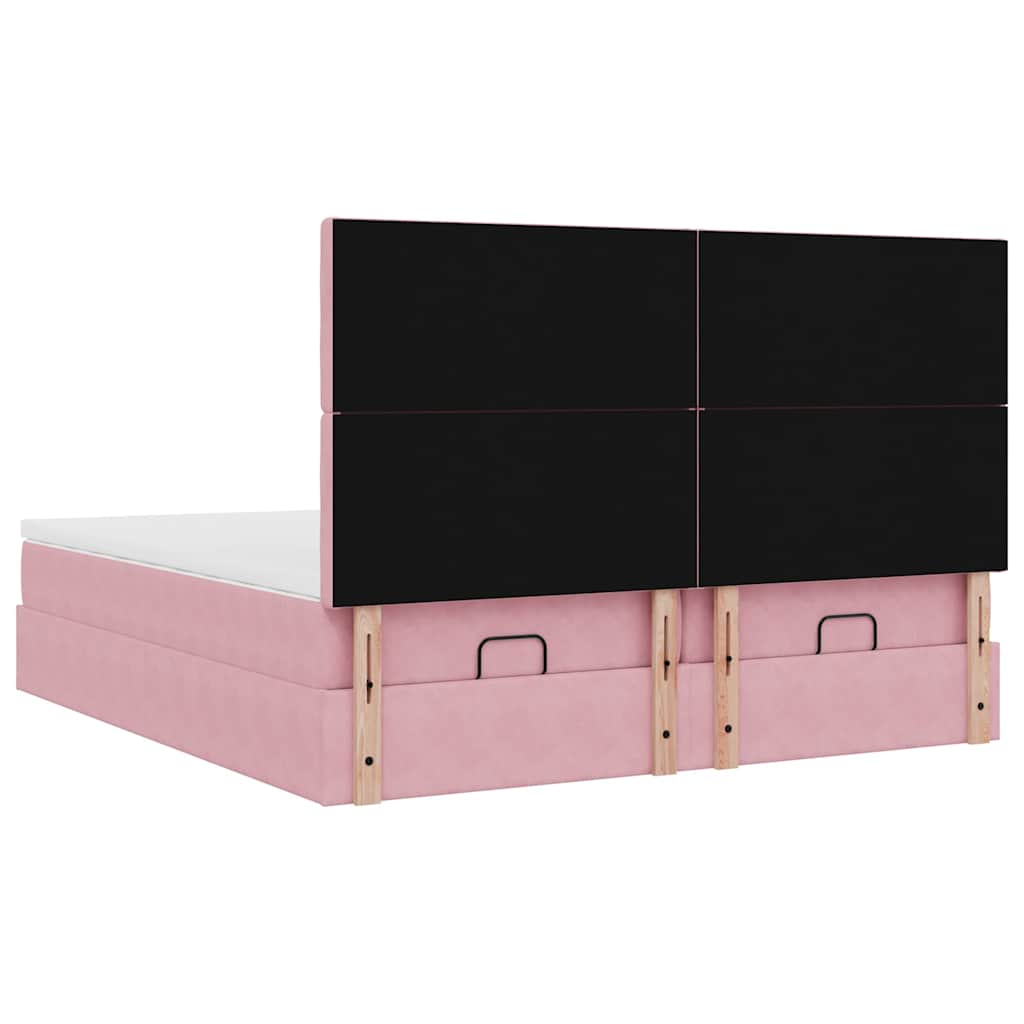 Struttura Letto Pouf con Materassi Rosa 160x200 cm Velluto | homemem39