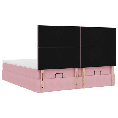 Struttura Letto Pouf con Materassi Rosa 160x200 cm Velluto | homemem39