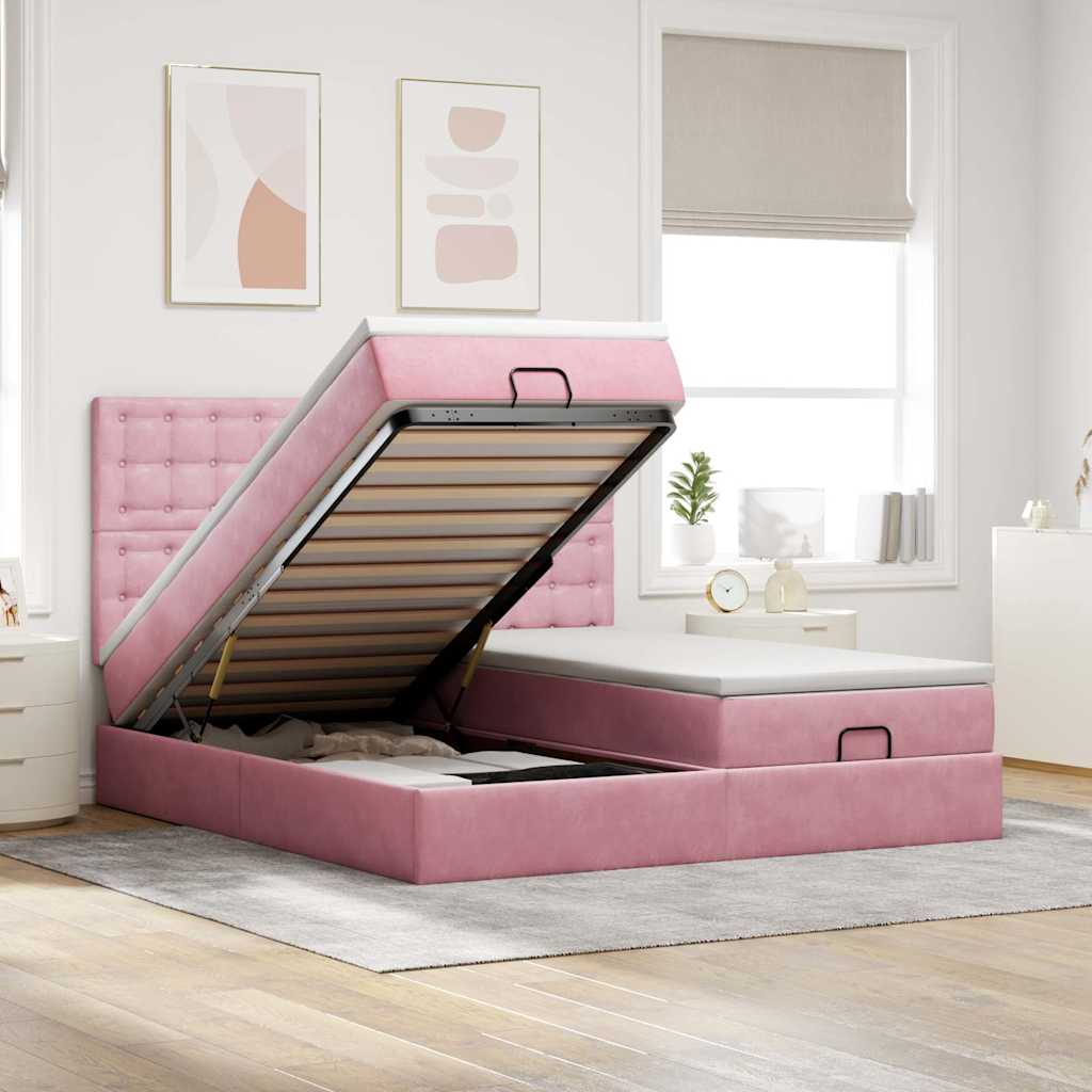 Struttura Letto Pouf con Materassi Rosa 180x200 cm Velluto | homemem39