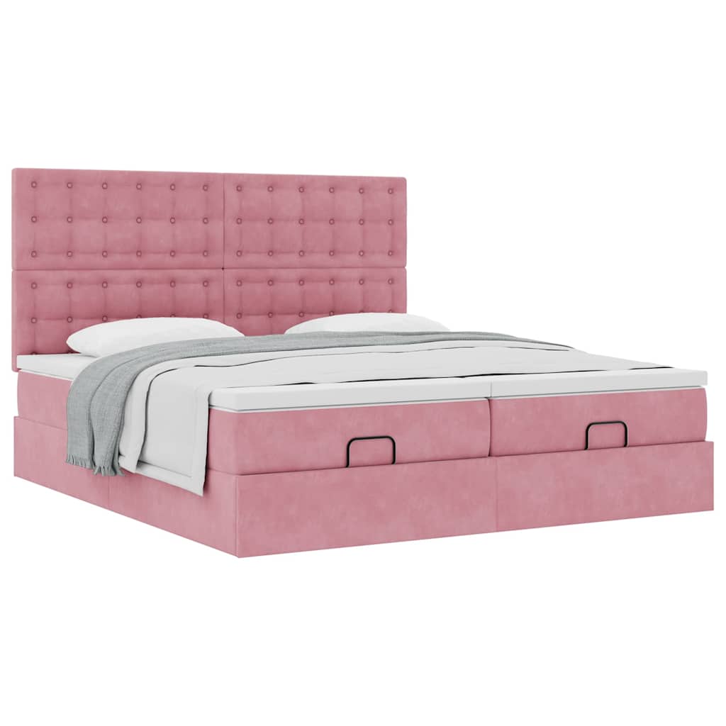 Struttura Letto Pouf con Materassi Rosa 200x200 cm Velluto - homemem39
