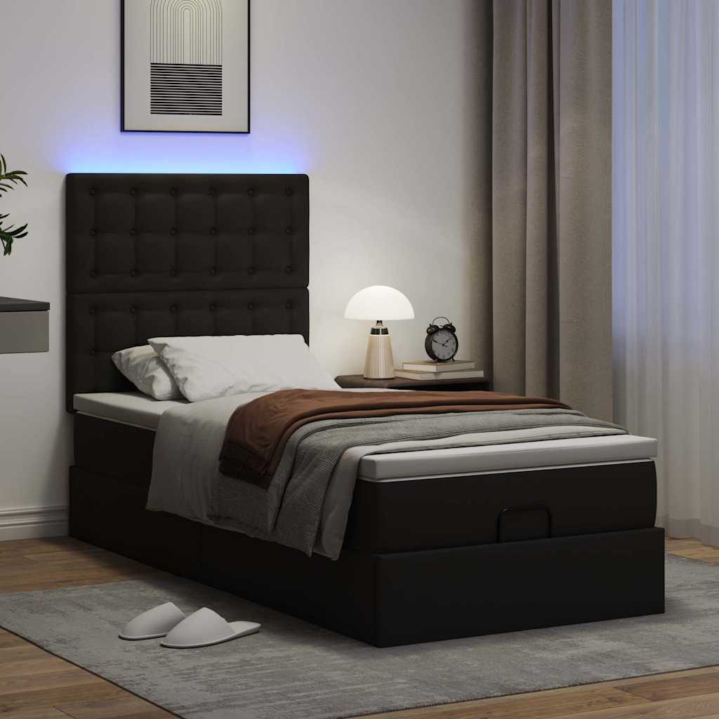 Struttura Letto Pouf con Materasso Nero 80x200 cm Similpelle | homemem39
