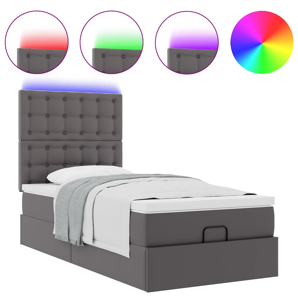Struttura Letto Pouf con Materasso Grigio 80x200 cm Similpelle | homemem39