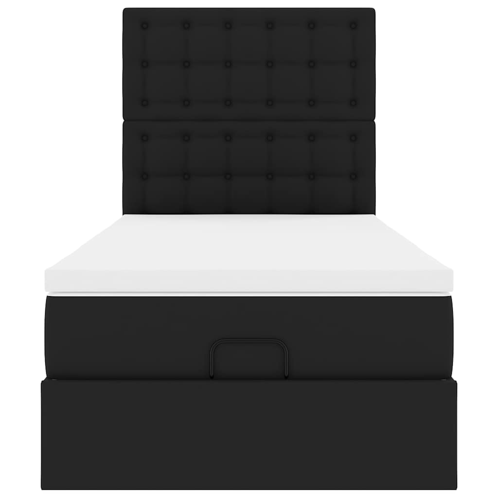 Struttura Letto Pouf con Materasso Nero 90x190 cm Similpelle