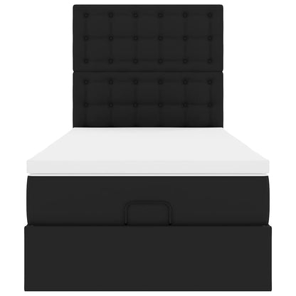 Struttura Letto Pouf con Materasso Nero 90x190 cm Similpelle