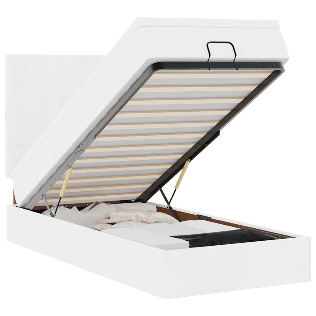 Struttura Letto Pouf con Materasso Bianco 90x190 cm Similpelle