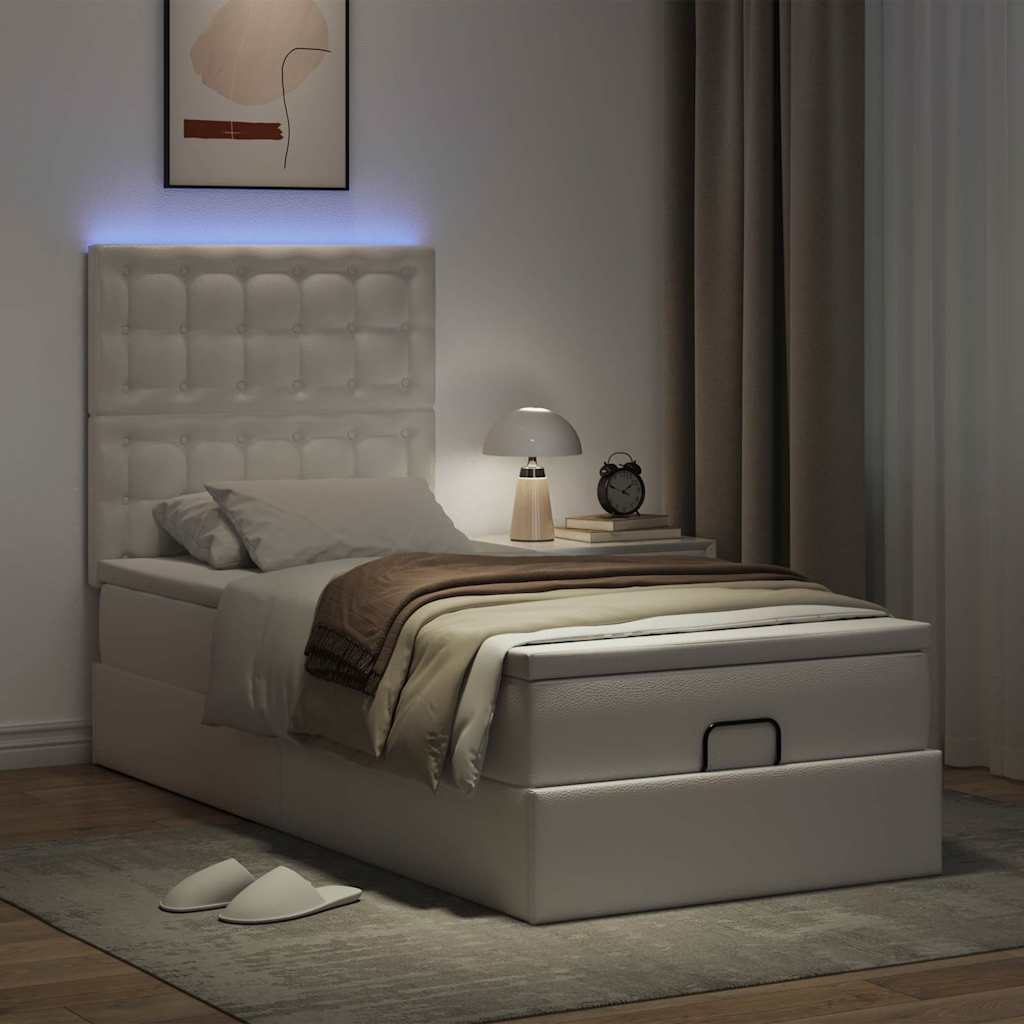 Struttura Letto Pouf con Materasso Bianco 90x200 cm Similpelle | homemem39