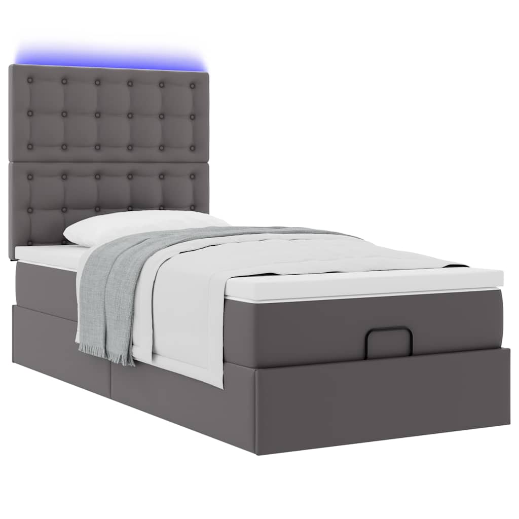 Struttura Letto Pouf con Materasso Grigio 90x200 cm Similpelle | homemem39