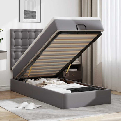 Struttura Letto Pouf con Materasso Grigio 90x200 cm Similpelle | homemem39