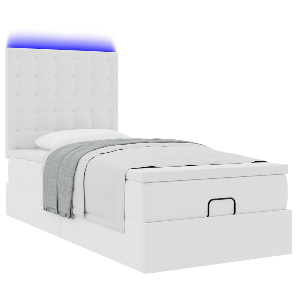 Struttura Letto Pouf con Materasso Bianco 100x200 cm Similpelle | homemem39