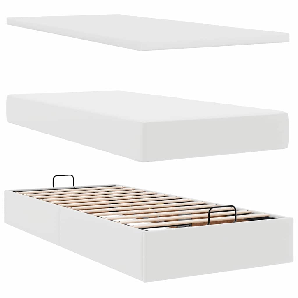 Struttura Letto Pouf con Materasso Bianco 100x200 cm Similpelle | homemem39