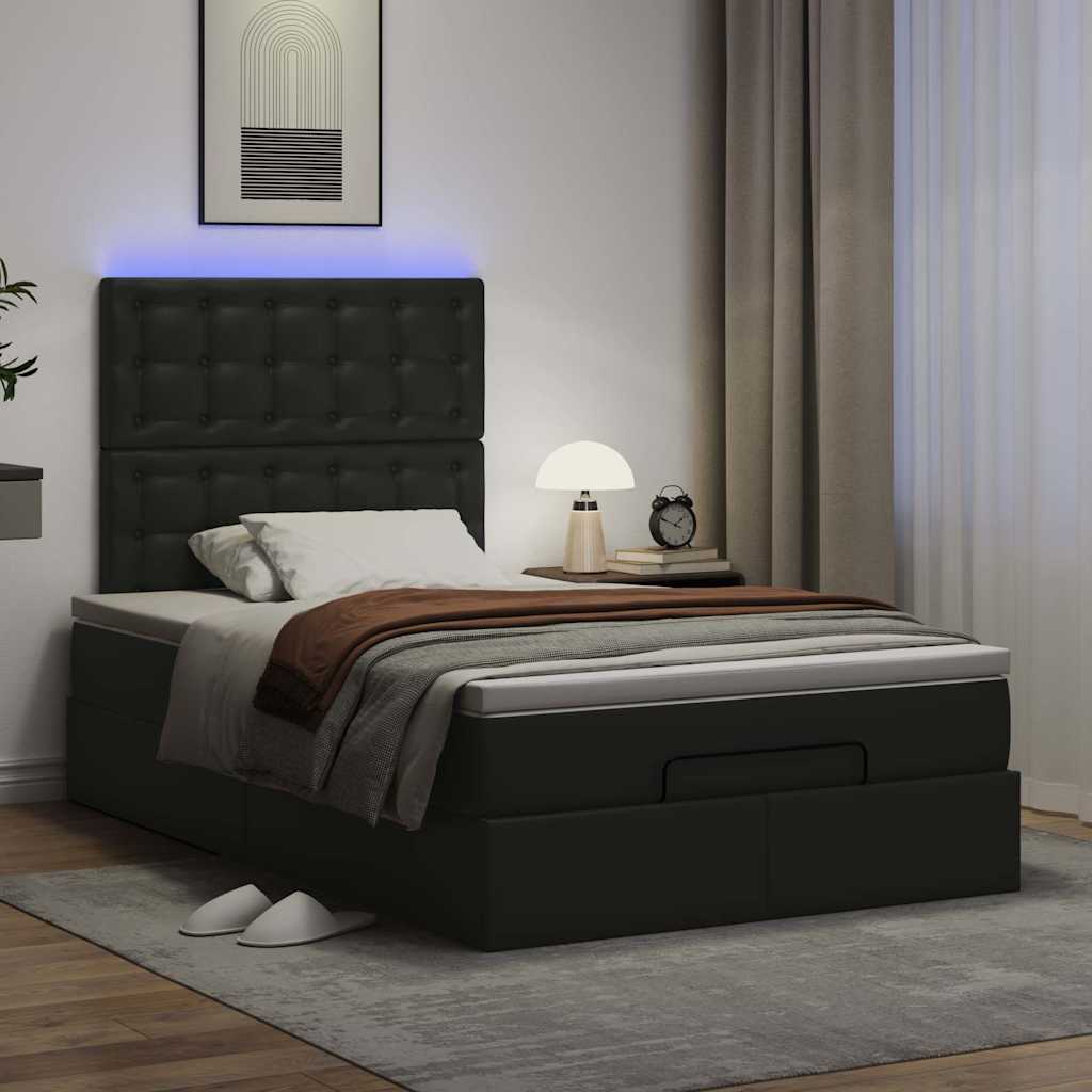 Struttura Letto Pouf con Materasso Nero 120x190 cm Similpelle | homemem39