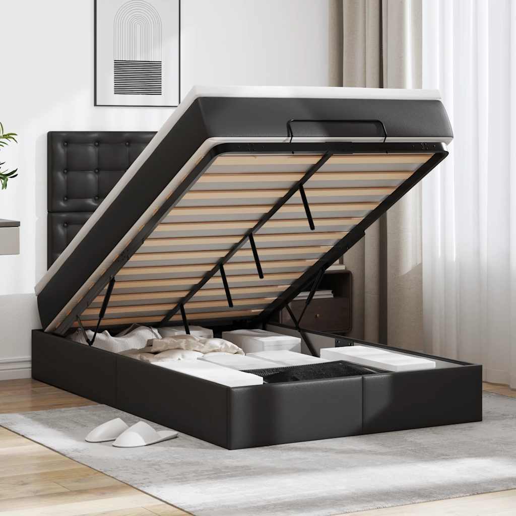 Struttura Letto Pouf con Materasso Nero 120x190 cm Similpelle | homemem39