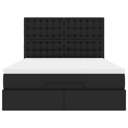 Struttura Letto Pouf con Materasso Nero 140x190 cm Similpelle