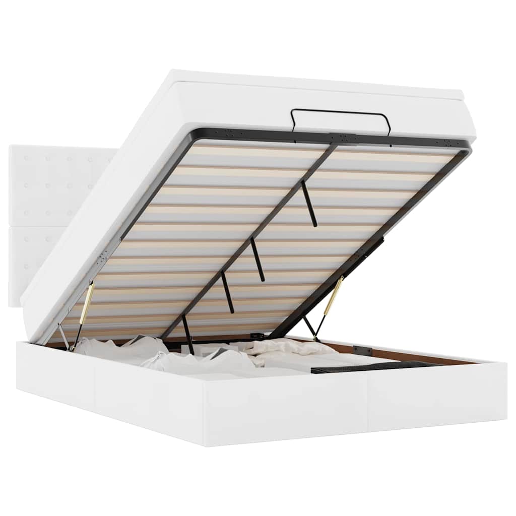 Struttura Letto Pouf con Materasso Bianco 140x190 cm Similpelle