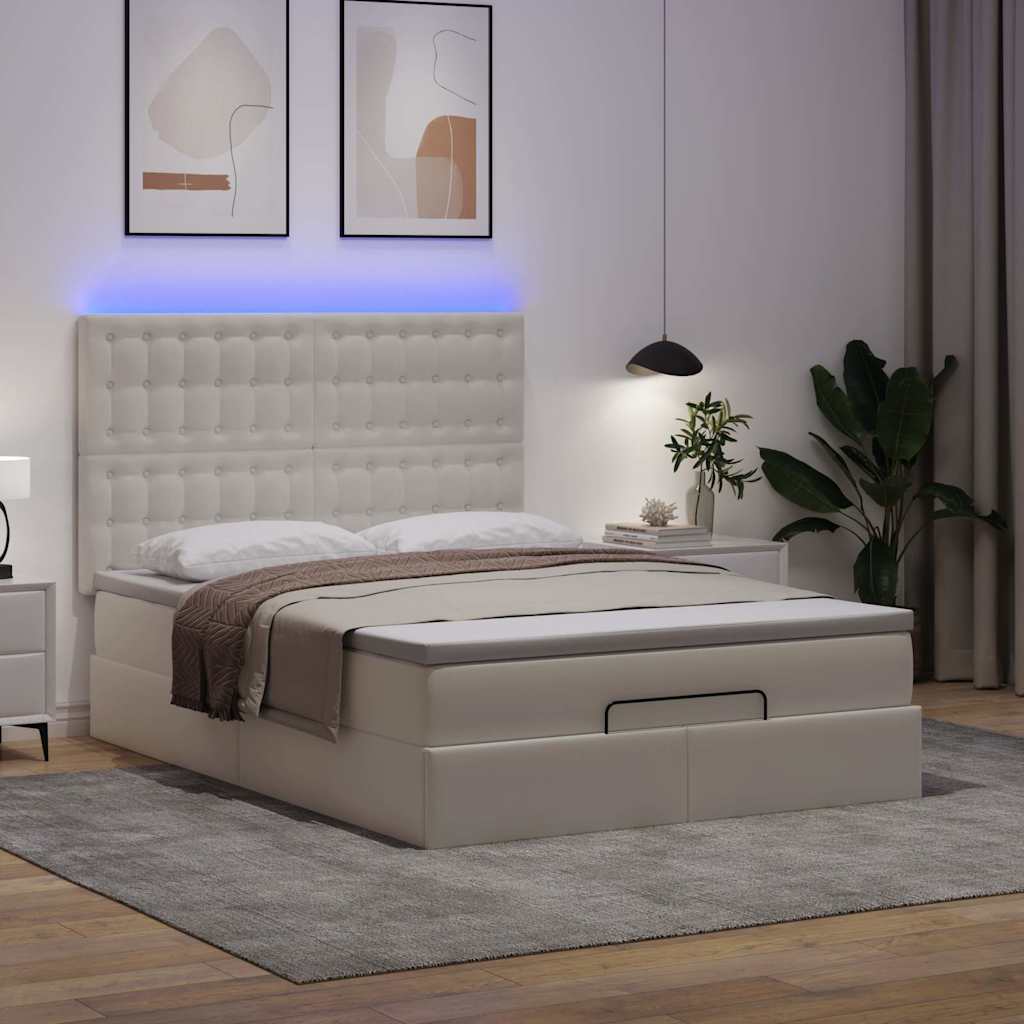 Struttura Letto Pouf con Materasso Bianco 140x190 cm Similpelle