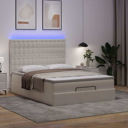 Struttura Letto Pouf con Materasso Bianco 140x190 cm Similpelle